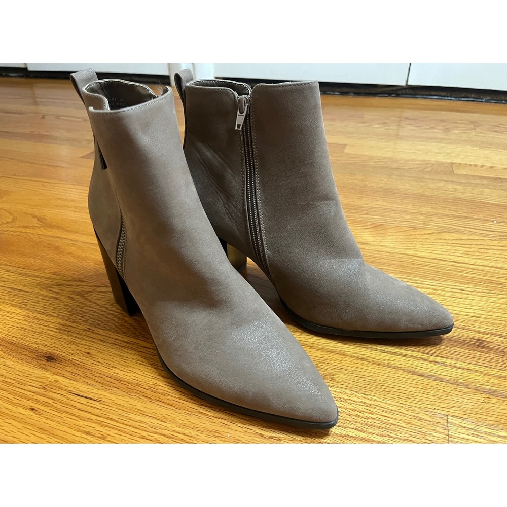 Bamboo Rigid-04 Taupe Pointed Toe Block Heel Ankle Booties Womens 10